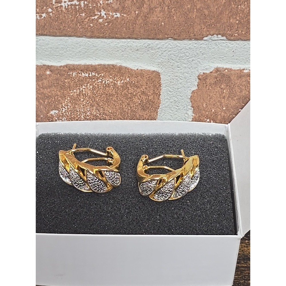 Faux Diamond And Gold Tone Clip Over Earrings 1 In Long -‎ .5 Inches Wide